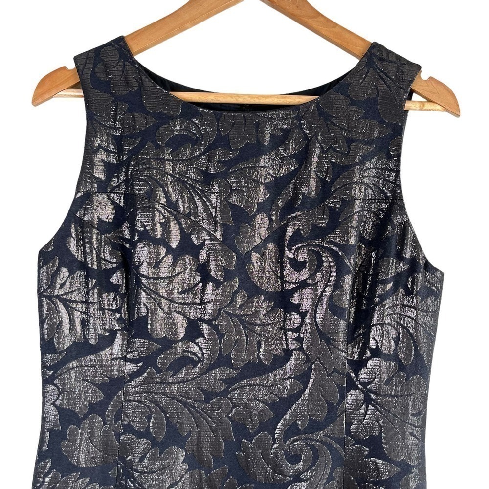 Tibi Metallic Jacquard Sleeveless Sheath Cocktail Dress in Black Silver, Size 10 - Picture 2 of 11